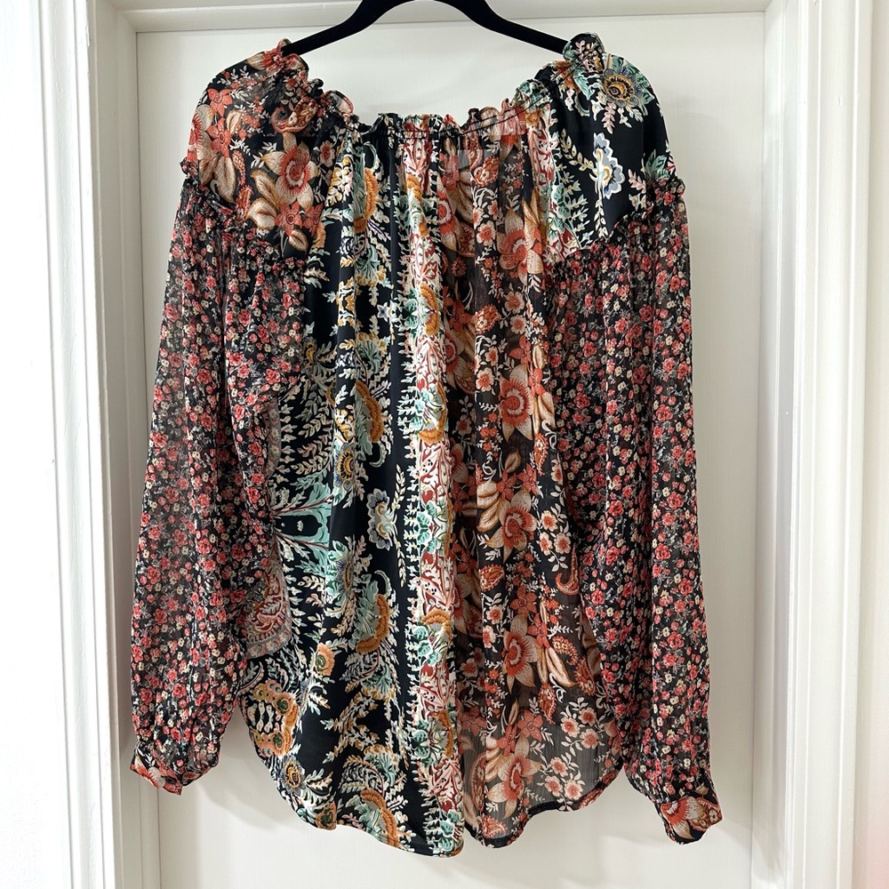Umgee Sheer Floral Boho Blouse with Ruffles, Size Extra Large, NWT - Picture 8 of 8